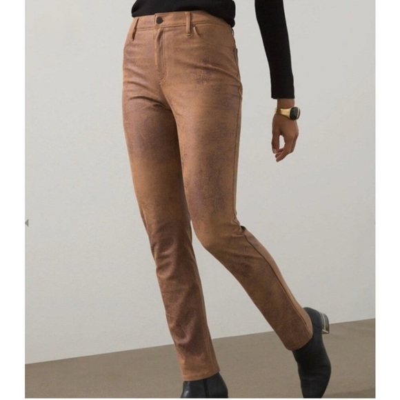 Chico's Faux Suede Slim Leg Ponte Knit Pants Brown Chico's Size 1 Women's Size 8 - Picture 1 of 5
